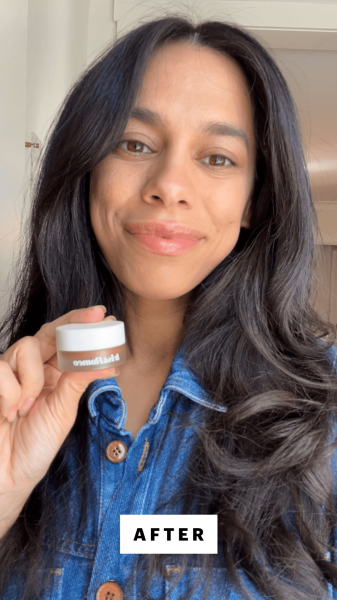 Shipin after applying Iris Romeo Power Peptide Lip Balm in Latte